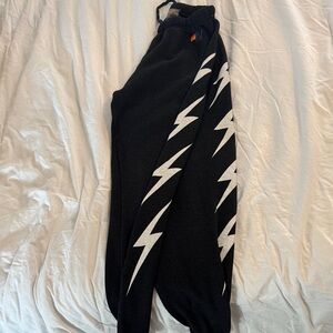Aviator Nation Black Joggers with White Lightning Bolts